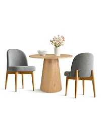 Maison Boucle 3-Piece Round Dining Table Set, 35" Wood-Look Pedestal with Fabric Upholstered Chairs for Small Kitchens