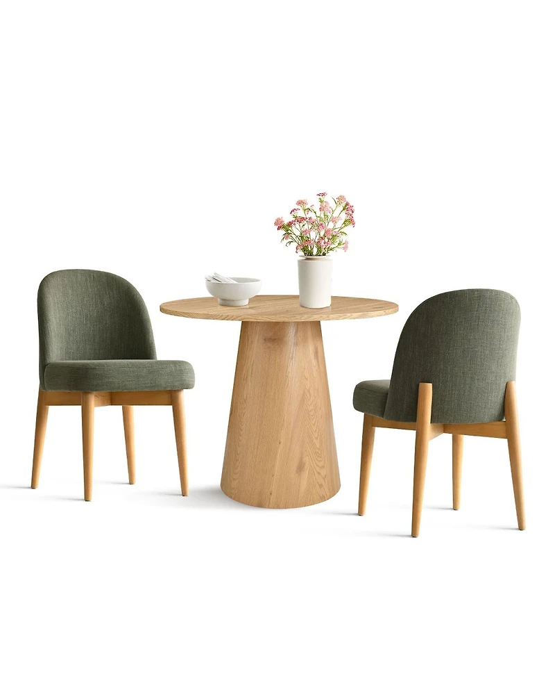 Maison Boucle 3-Piece Round Dining Table Set, 35" Wood-Look Pedestal Table with Fabric Upholstered Chairs for Small Kitchens