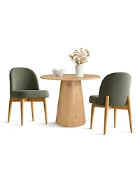 Maison Boucle 3-Piece Round Dining Table Set, 35" Wood-Look Pedestal Table with Fabric Upholstered Chairs for Small Kitchens