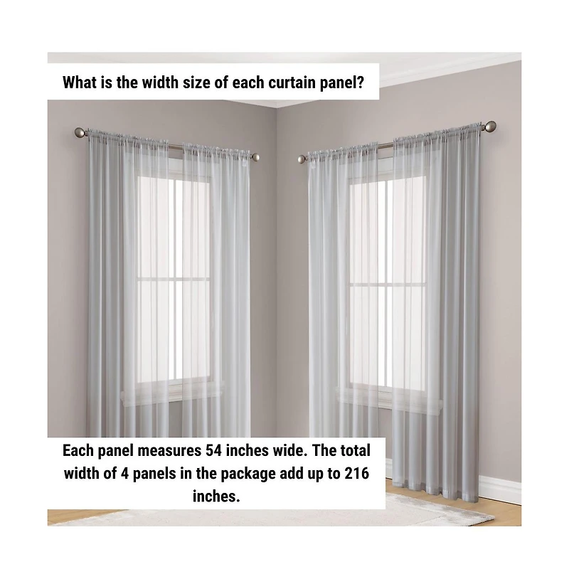 Hlc.me Essentials Sheer Voile 4 Pc. Set Window Treatment Rod Pocket Curtain Panels