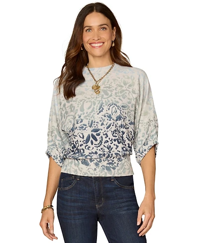 Democracy Petite Round Neck Dolman-Sleeve Printed Top