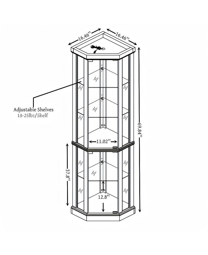 Streamdale Furniture Lighted Corner Curio Cabinet - Glass Display Case