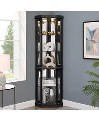 Streamdale Lighted Corner Curio Cabinet - Display Case - Black