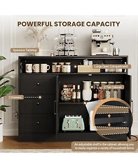 Gaomon 47.2" Buffet Cabinet with Power Outlet, 3 Drawers & 2 Barn Doors, Modern Farmhouse Sideboard Storage forLiving Room, Coffee Bar, Black