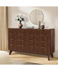 gaomon 54" Wide 9 Drawer Dresser,Wooden Chest of Drawers with Fluted Wave Pattern, Metal Handles, Modern Tv Stand Dresser Curved Profile