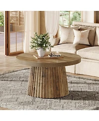Tribesigns Round Coffee Table, 31.5" Modern Circle Center Table with Fluted Drum Base and Wood Grain Finish