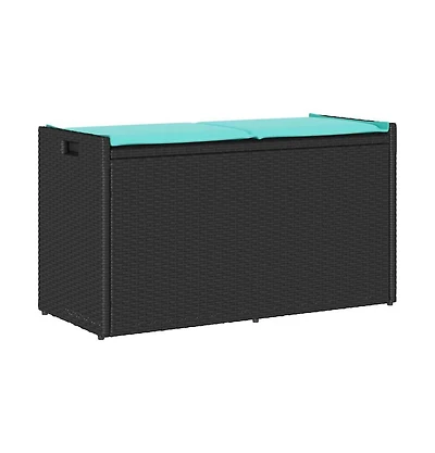 vidaXL Patio Storage Bench with Cushion Black 39.4" Poly Rattan