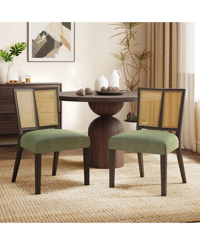 Streamdale Rattan Dining Chair Without Arm(dark brown+green) Set of 2