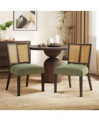 Streamdale Rattan Dining Chair Without Arm(dark brown+green) Set of 2