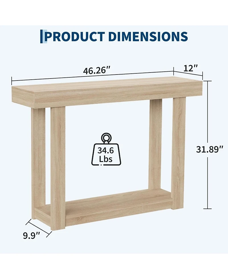 gaomon 46.26" Wood Console Table with Storage, Narrow Sofa Table with Open Shelf, Long Behind Couch Table for Entryway Hallway, Natural