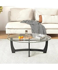 Gymax Coffee Table Modern Accent Tea Table w/ Rubber Wood Bentwood Structure