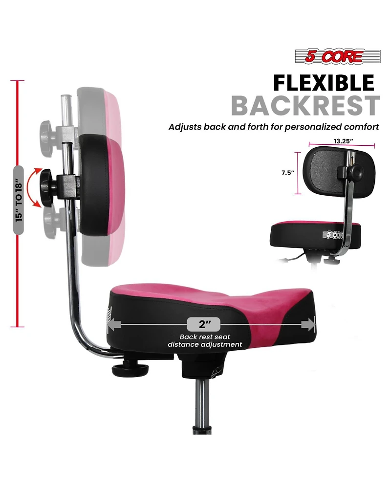 5 Core Drum Throne w Backrest 4" Padded Stool Airlift 25" Adjustable Drummer 441Lb Capacity