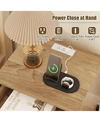 1PC Nightstand with Charging Station Drawer Compartment Modern Side End Table