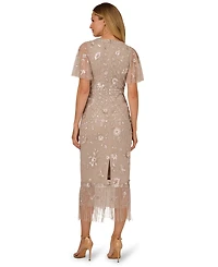 Adrianna Papell Women's Flutter-Sleeve Beaded Gown