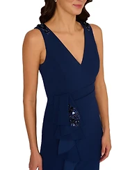 Adrianna Papell Women's Side Ruffle Column Gown