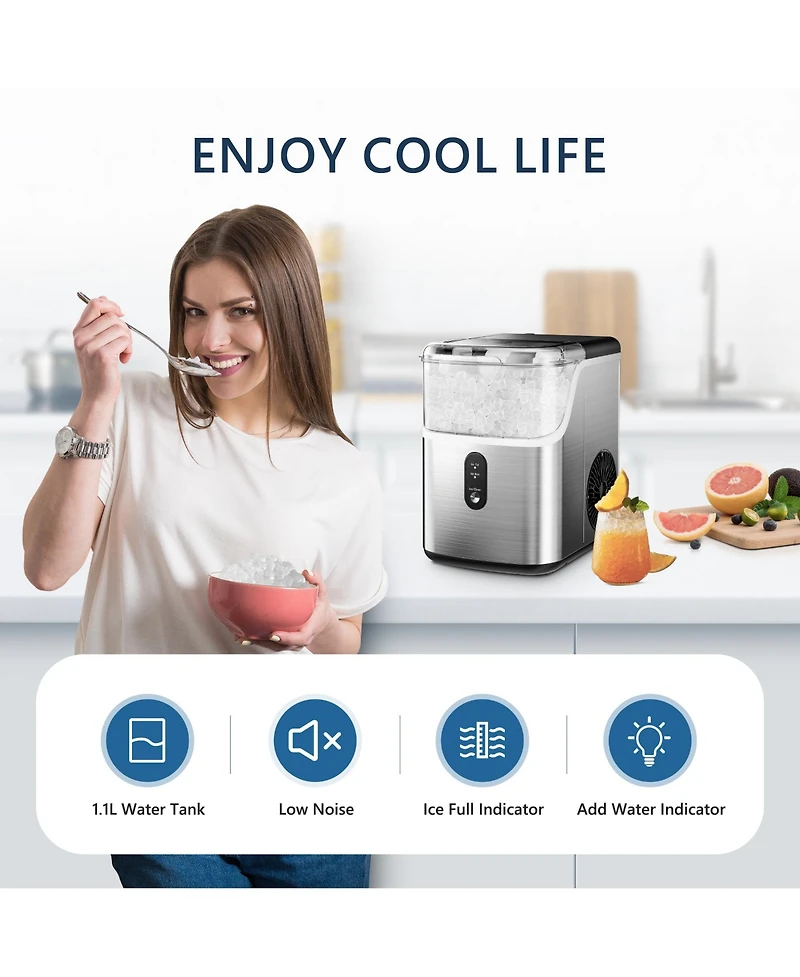 Euhomy 35-lb Ice Per day Nugget/Pebble Ice Maker with Auto-Cleaning and 1.8Lbs Ice Storage in Silver