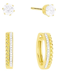 And Now This 2-Pc. Cubic Zirconia 18k Gold-Plated Hoop and Stud Earrings Set, Macy's Exclusive