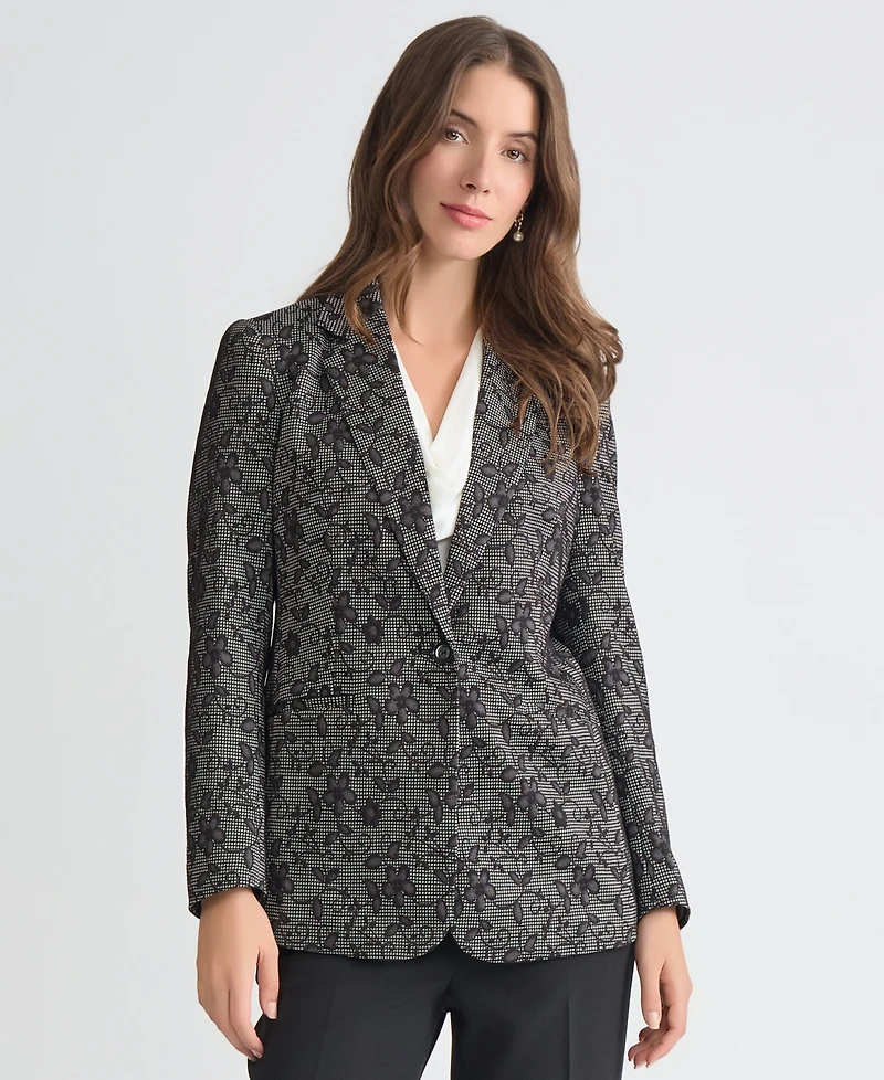 Kasper Women's Floral Ponte Notch-Collar Jacket
