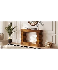Streamdale Furniture Geometric Block Stacked Wood Console Table with Warm Natural Finish