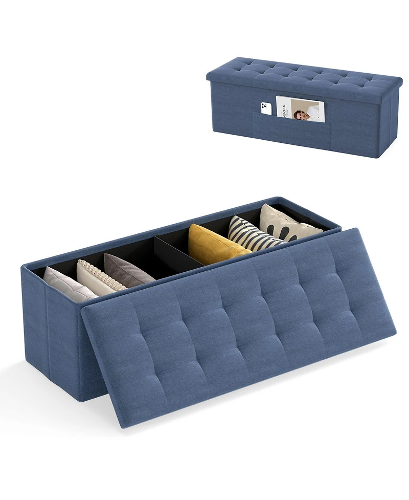 Gymax 43'' Folding Storage Ottoman Bench w/ Removable Divider & Side Pocket Bedroom