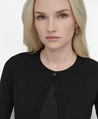 Dkny Women's Cropped Elbow Sleeve Snap Front Shrug