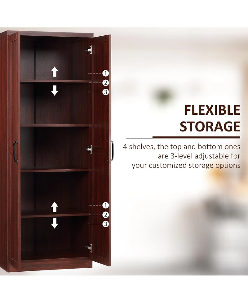 Homcom 63" Kitchen Pantry, Storage Cabinet with 2 Doors, Adjustable Shelves