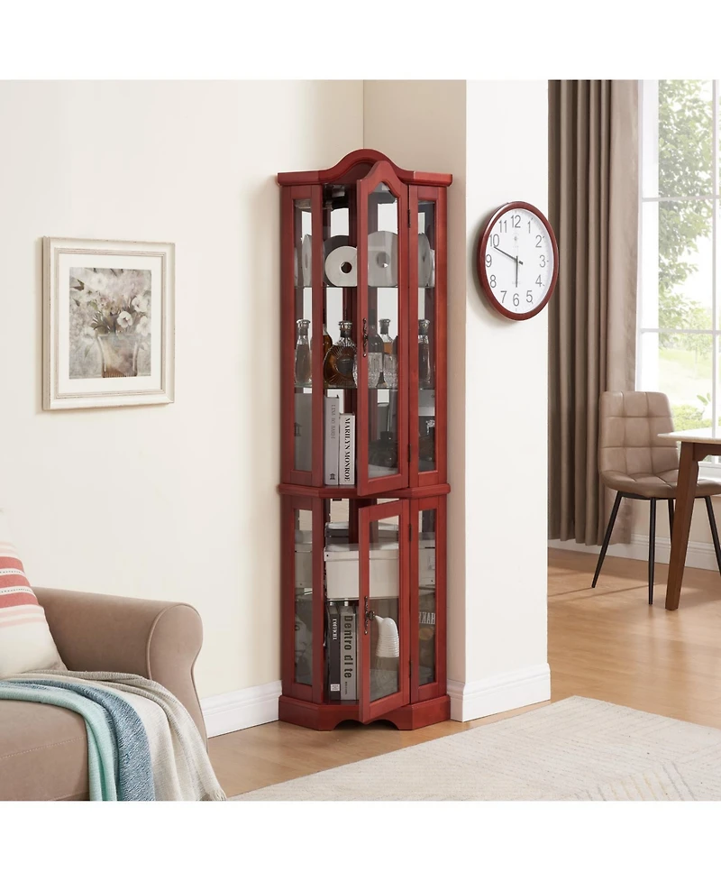 Streamdale Furniture Lighted Cherry Corner Curio Cabinet