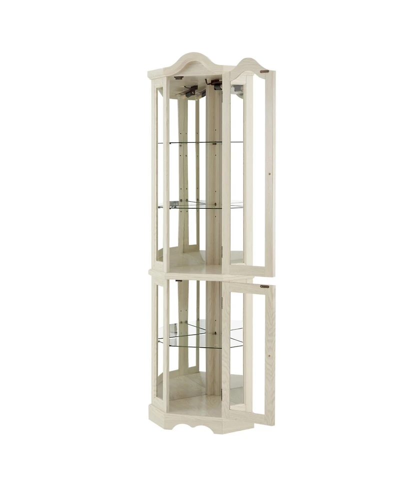 Streamdale Furniture Lighted Corner Curio Cabinet - Tempered Glass - White