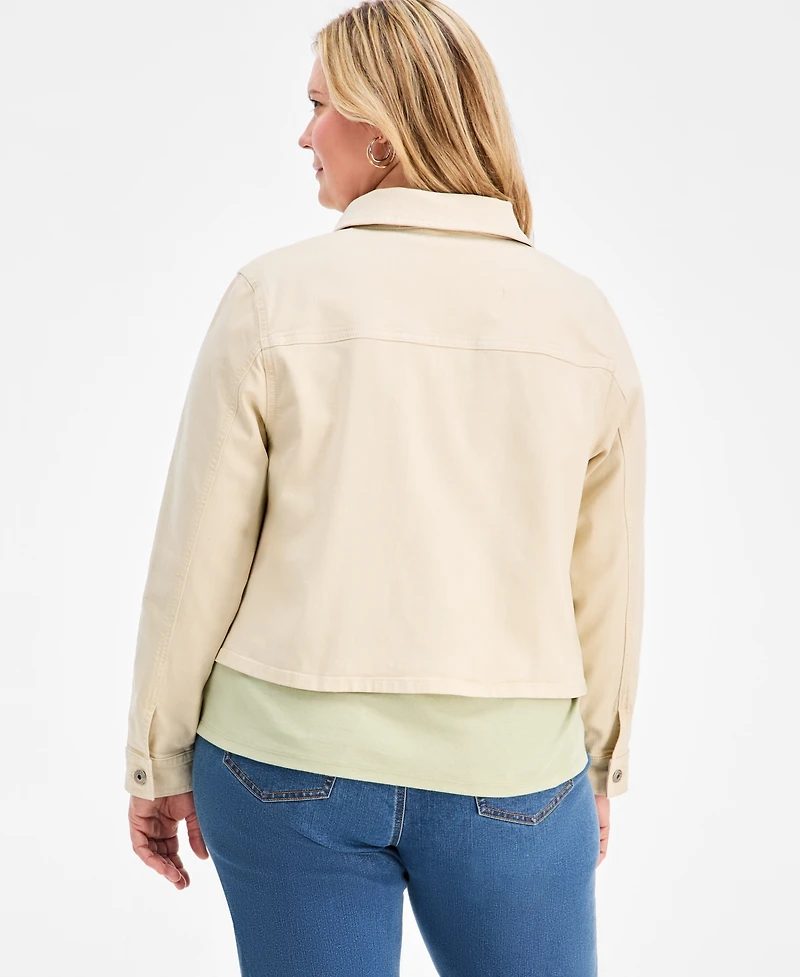 Style & Co Plus Cropped Embroidered Denim Jacket, Macy's Exclusive
