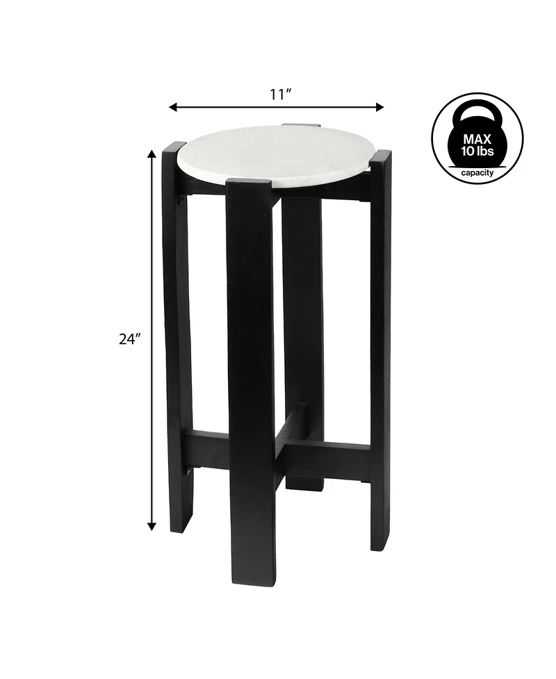 Jonathan Y Elena 24" Minimalist Structured Wood Drink Table and Decorative End with White Marble Round Top