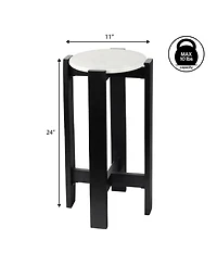 Jonathan Y Elena 24" Minimalist Structured Wood Drink Table and Decorative End with White Marble Round Top