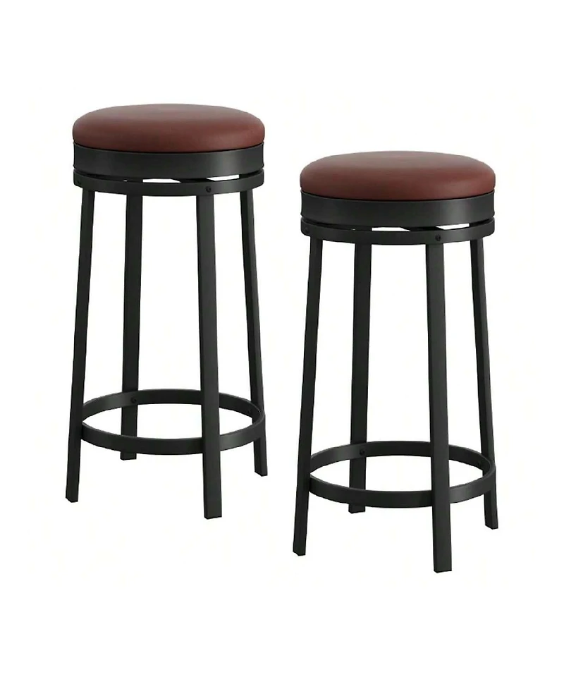 gaomon Swivel Bar Stools, 24 Inch Counter Height Bar Stools With Footrest, Pu Leather Backless Round Kitchen Counter Barstools, For Dining Room