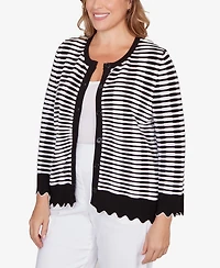 Ruby Rd. Plus Scallop Trim Striped Button Cardigan Sweater