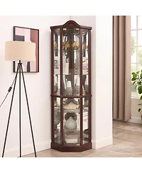 Streamdale Furniture Lighted Corner Curio Cabinet - Dark Cherry