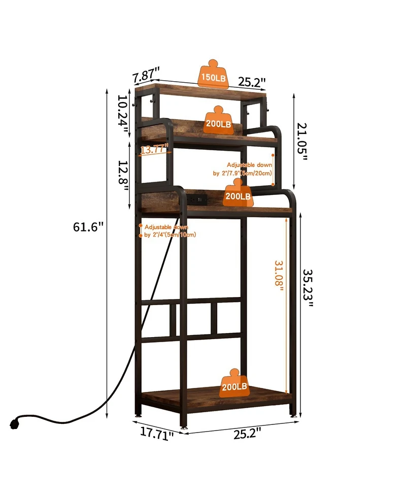 Streamdale Furniture Vintage 4-Tier Mini Fridge Stand with Storage