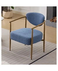 Streamdale Furniture Blue fabric dining/living/bedroom chair with metal frame, wood grain visual.