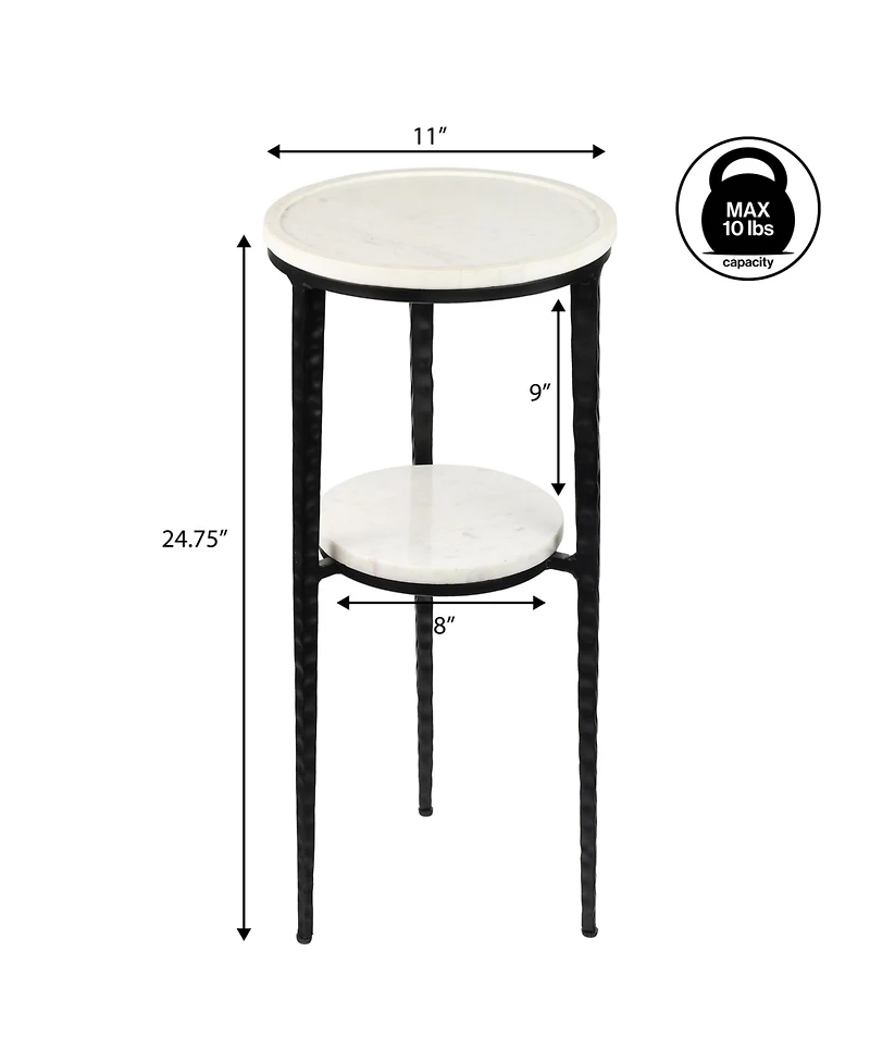 Jonathan Y Seraphina 24.75" Industrial 2-Tier Metal Frame Drink Table and Decorative End with White Marble Round Top