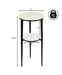 Jonathan Y Seraphina 24.75" Industrial 2-Tier Metal Frame Drink Table and Decorative End with White Marble Round Top