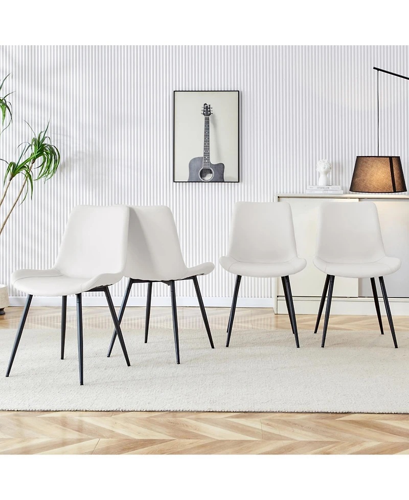 Streamdale Furniture White Faux Leather Dining Chair with Black Metal Legs