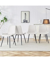 Streamdale Furniture White Faux Leather Dining Chair with Black Metal Legs