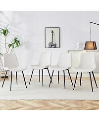 Streamdale Furniture White Faux Leather Dining Chair with Black Metal Legs