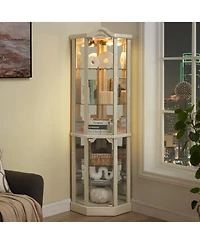 Streamdale Furniture Lighted Corner Glass Curio Cabinet, Bar & Wine Cabinet, White