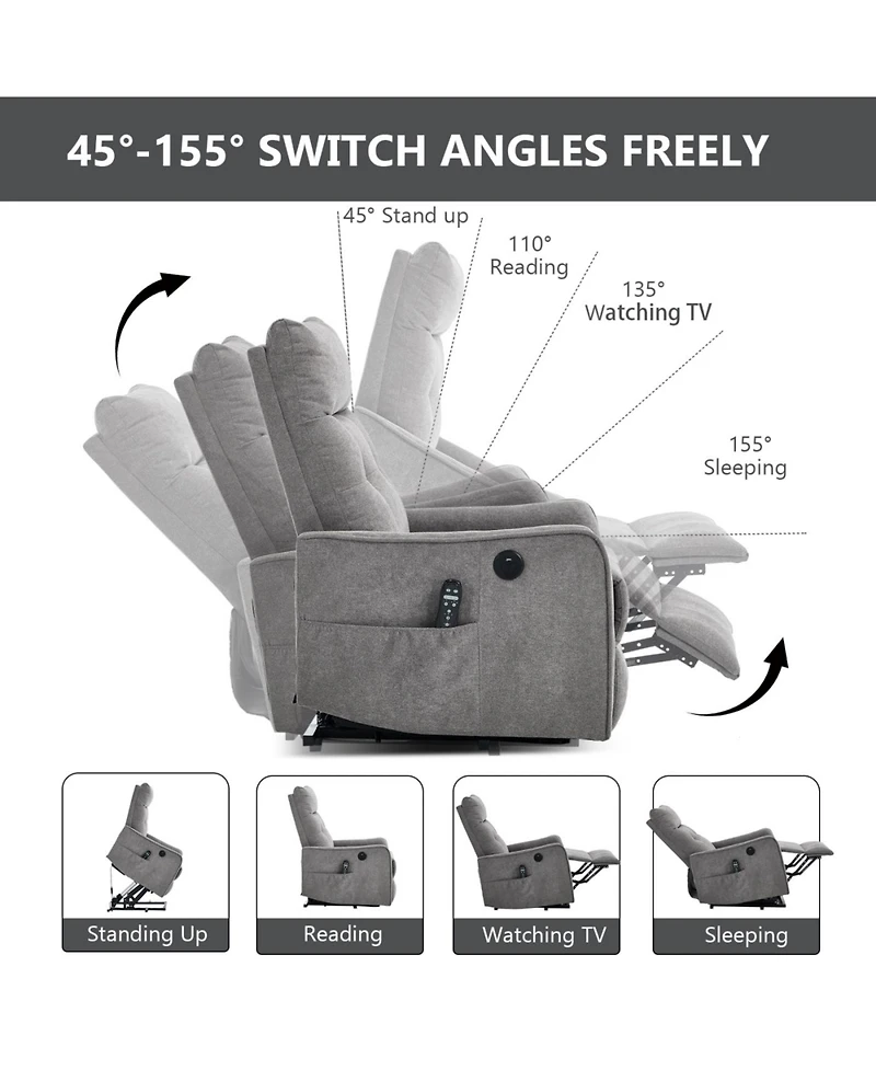 Streamdale Furniture Chenille Power Lift Recliner Chair with Massage & Heat