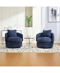 Streamdale Furniture 30" Round Swivel Barrel Accent Chair with Pillow, Navy Chenille
