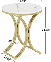 Tribesigns 2PCS Round Side Table Faux Marble Top Gold Metal Legs