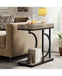Tribesigns Narrow Side Table, C Shaped End Table, Modern Bedside Tables for Couch (1, Gray+Black)