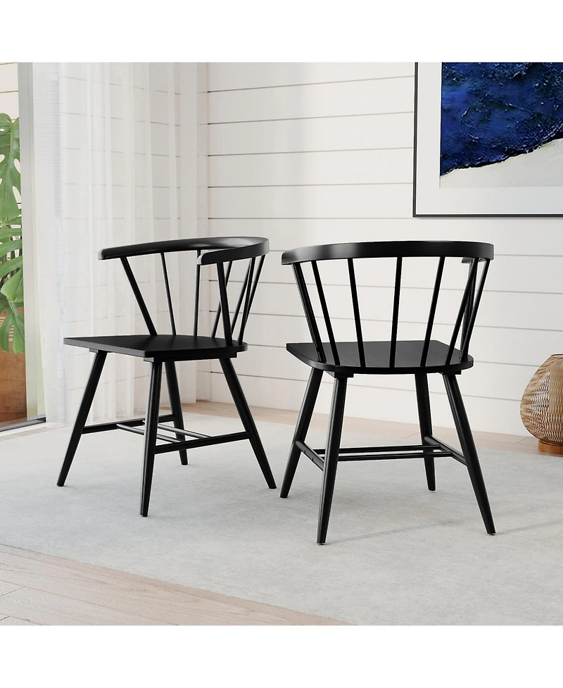 Gymax Windsor Dining Chair Set of 4 w/Rubber Wood Frame Curved Spindle Back & Armrest
