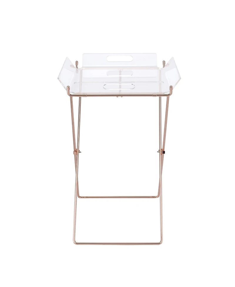 Lovmor Rectangular Tray Table with Removable Clear Acrylic Top, Metal X-Frame Base, 100 lbs Capacity, Modern Accent Table