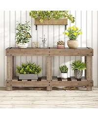 Lovmor 62.9" Vintage Entryway Table , 6 Reinforced Legs & 4.5" Thick Desktop, Metal Rivet Decor & Plank Under-Shelf, Console Table