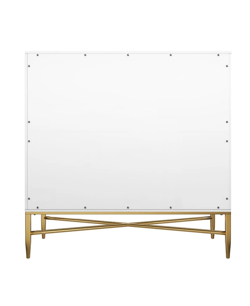 Lovmor Modern Accent Cabinet with Raised Diamond Pattern Brass Legs and Adjustable Foot Pegs